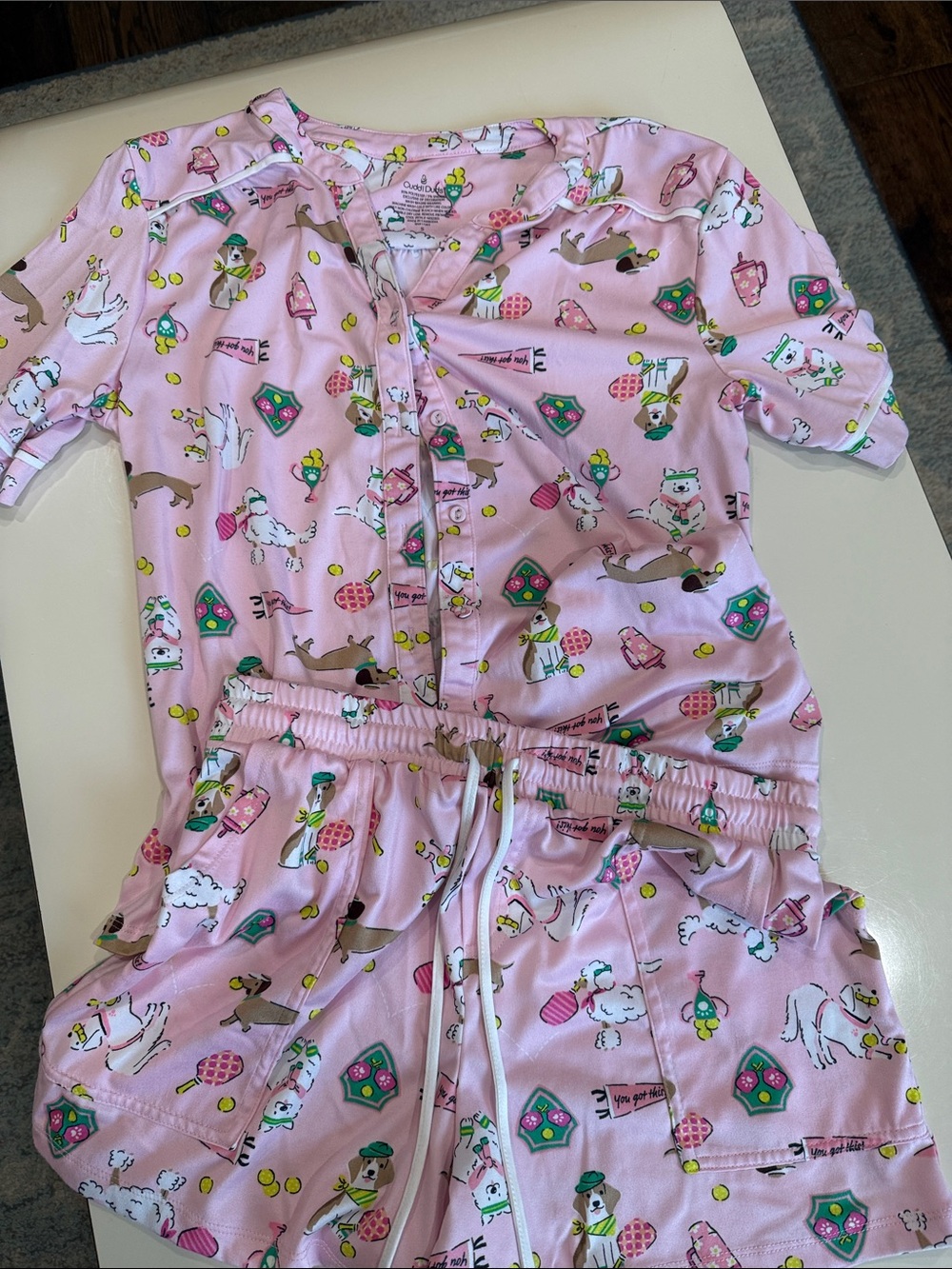 Cuddl Duds Pink Short-Sleeve  Pajama Set with Drawstring Shorts